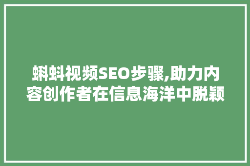 蝌蚪视频SEO步骤,助力内容创作者在信息海洋中脱颖而出