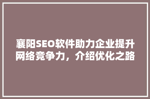 襄阳SEO软件助力企业提升网络竞争力，介绍优化之路