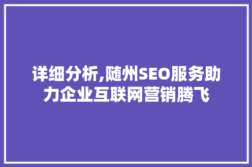 详细分析,随州SEO服务助力企业互联网营销腾飞