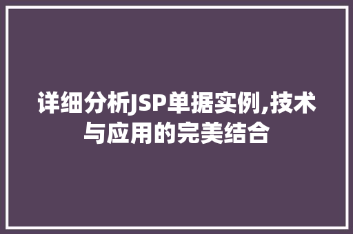 详细分析JSP单据实例,技术与应用的完美结合