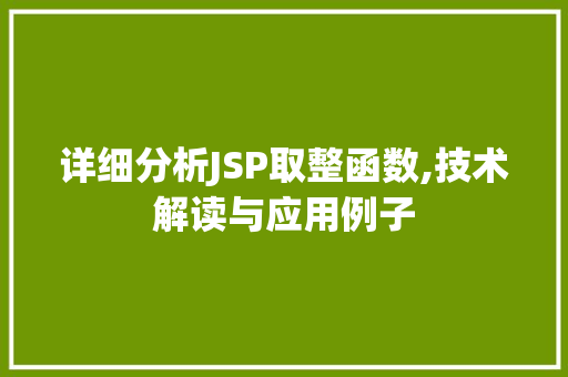 详细分析JSP取整函数,技术解读与应用例子