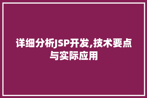 详细分析JSP开发,技术要点与实际应用