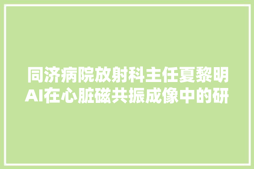 同济病院放射科主任夏黎明AI在心脏磁共振成像中的研究  附演讲PPT