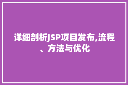 详细剖析JSP项目发布,流程、方法与优化