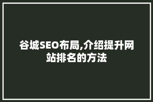 谷城SEO布局,介绍提升网站排名的方法