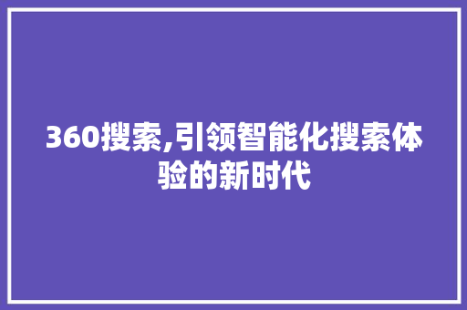 360搜索,引领智能化搜索体验的新时代