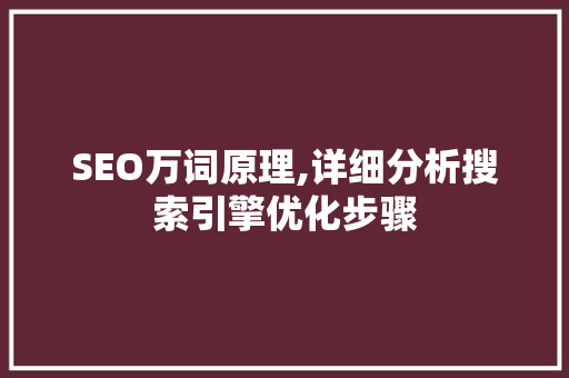 SEO万词原理,详细分析搜索引擎优化步骤