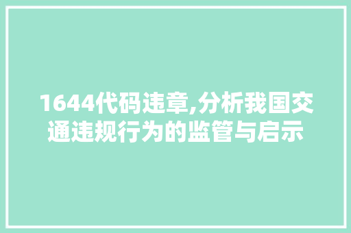 1644代码违章,分析我国交通违规行为的监管与启示