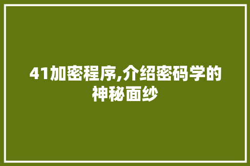 41加密程序,介绍密码学的神秘面纱