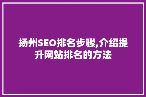 扬州SEO排名步骤,介绍提升网站排名的方法