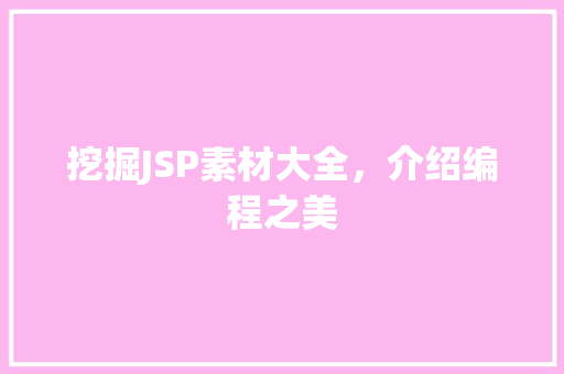 挖掘JSP素材大全，介绍编程之美