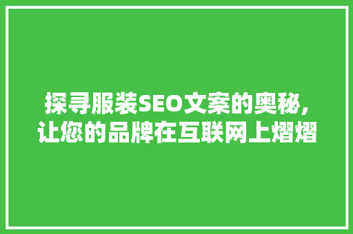 探寻服装SEO文案的奥秘,让您的品牌在互联网上熠熠生辉