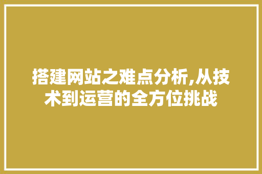 搭建网站之难点分析,从技术到运营的全方位挑战