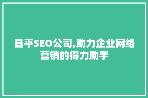 昌平SEO公司,助力企业网络营销的得力助手