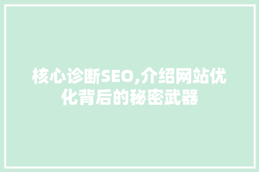 核心诊断SEO,介绍网站优化背后的秘密武器