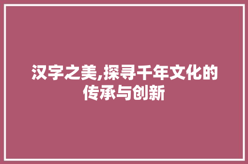 汉字之美,探寻千年文化的传承与创新