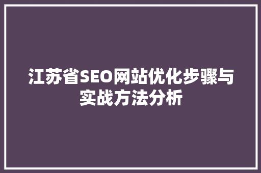 江苏省SEO网站优化步骤与实战方法分析