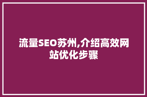 流量SEO苏州,介绍高效网站优化步骤