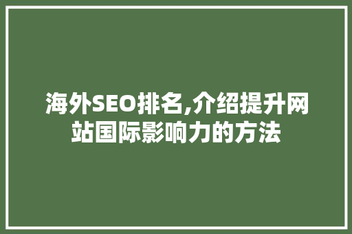 海外SEO排名,介绍提升网站国际影响力的方法