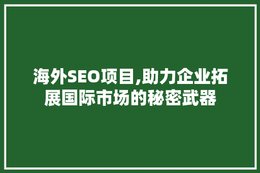 海外SEO项目,助力企业拓展国际市场的秘密武器