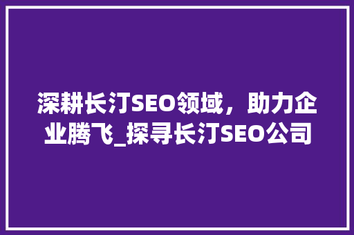 深耕长汀SEO领域，助力企业腾飞_探寻长汀SEO公司的优势与价值