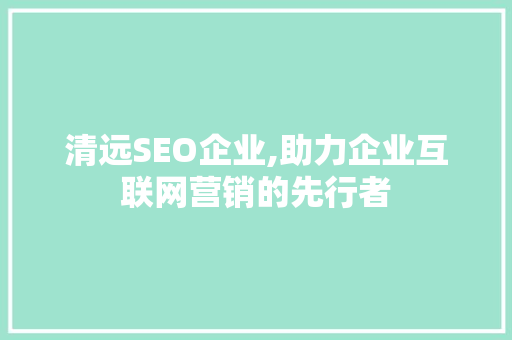 清远SEO企业,助力企业互联网营销的先行者