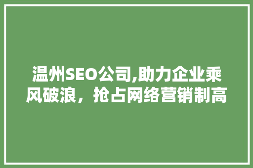 温州SEO公司,助力企业乘风破浪，抢占网络营销制高点