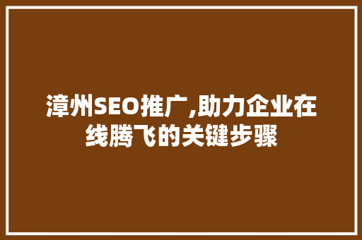 漳州SEO推广,助力企业在线腾飞的关键步骤