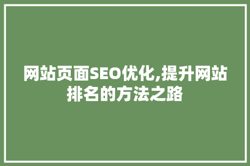 网站页面SEO优化,提升网站排名的方法之路