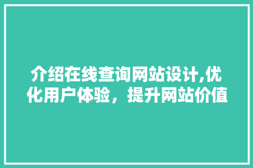 介绍在线查询网站设计,优化用户体验，提升网站价值