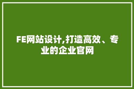 FE网站设计,打造高效、专业的企业官网