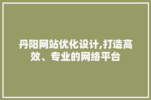 丹阳网站优化设计,打造高效、专业的网络平台