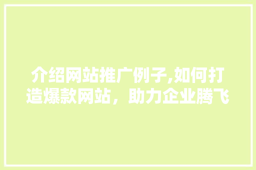 介绍网站推广例子,如何打造爆款网站，助力企业腾飞