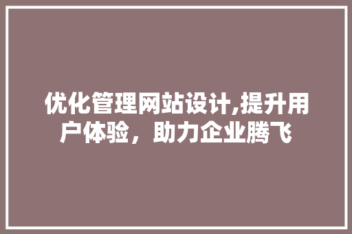 优化管理网站设计,提升用户体验，助力企业腾飞