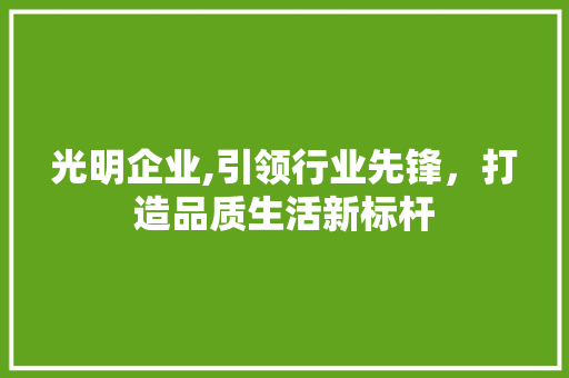 光明企业,引领行业先锋，打造品质生活新标杆