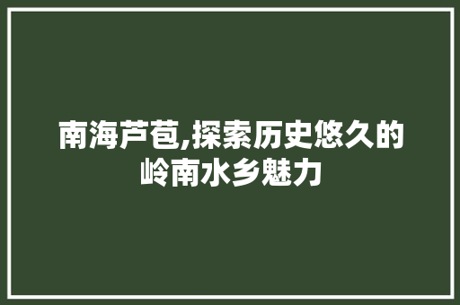 南海芦苞,探索历史悠久的岭南水乡魅力