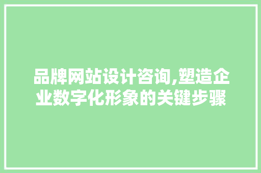 品牌网站设计咨询,塑造企业数字化形象的关键步骤