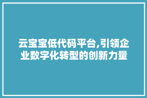 云宝宝低代码平台,引领企业数字化转型的创新力量