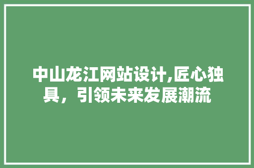 中山龙江网站设计,匠心独具，引领未来发展潮流