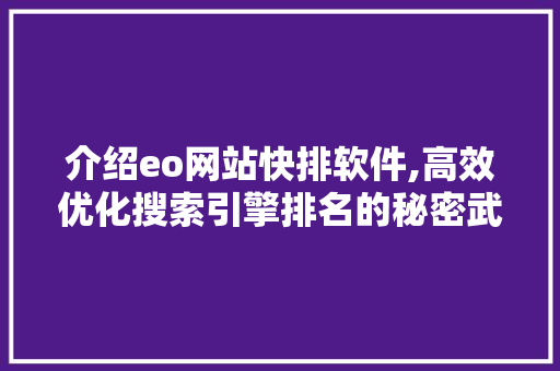 介绍eo网站快排软件,高效优化搜索引擎排名的秘密武器