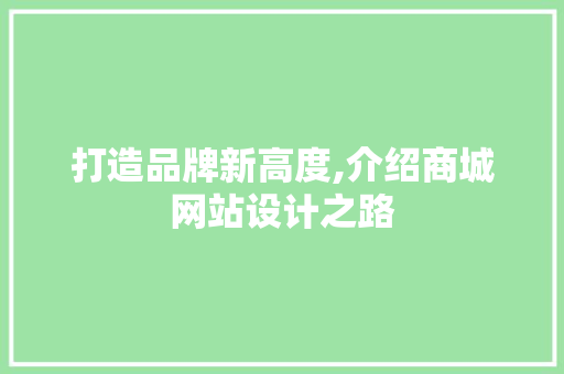 打造品牌新高度,介绍商城网站设计之路