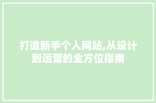 打造新手个人网站,从设计到运营的全方位指南