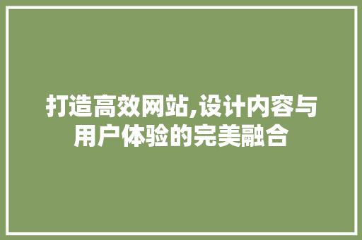 打造高效网站,设计内容与用户体验的完美融合