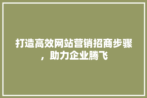 打造高效网站营销招商步骤，助力企业腾飞