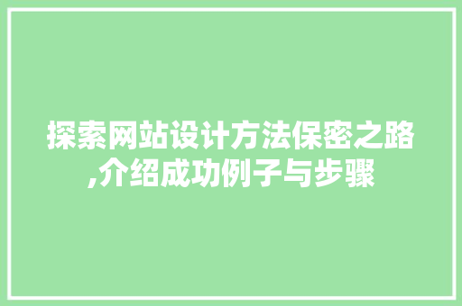 探索网站设计方法保密之路,介绍成功例子与步骤