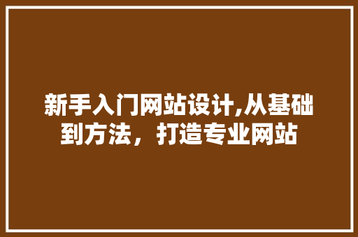 新手入门网站设计,从基础到方法，打造专业网站