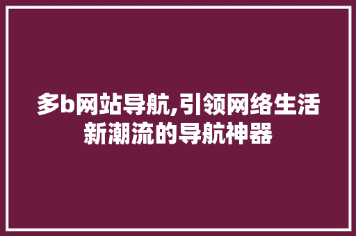 多b网站导航,引领网络生活新潮流的导航神器