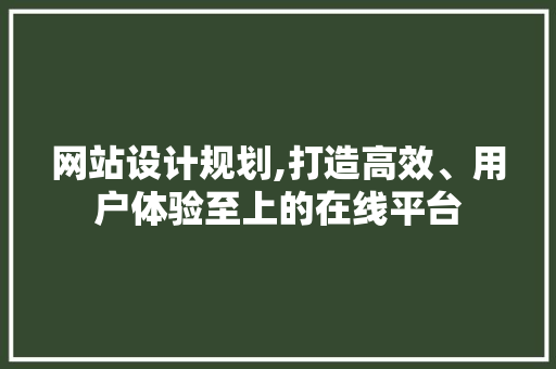 网站设计规划,打造高效、用户体验至上的在线平台