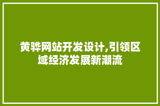 黄骅网站开发设计,引领区域经济发展新潮流