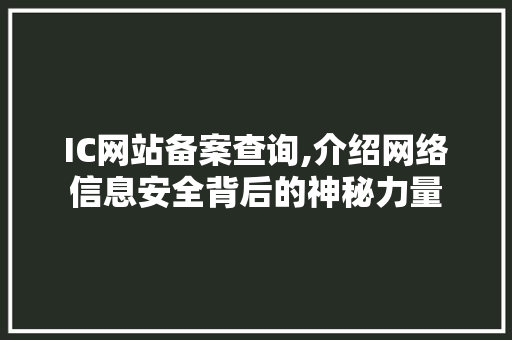 IC网站备案查询,介绍网络信息安全背后的神秘力量